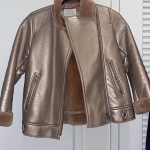 Girls metallic rose gold shearling style MOTO jacket